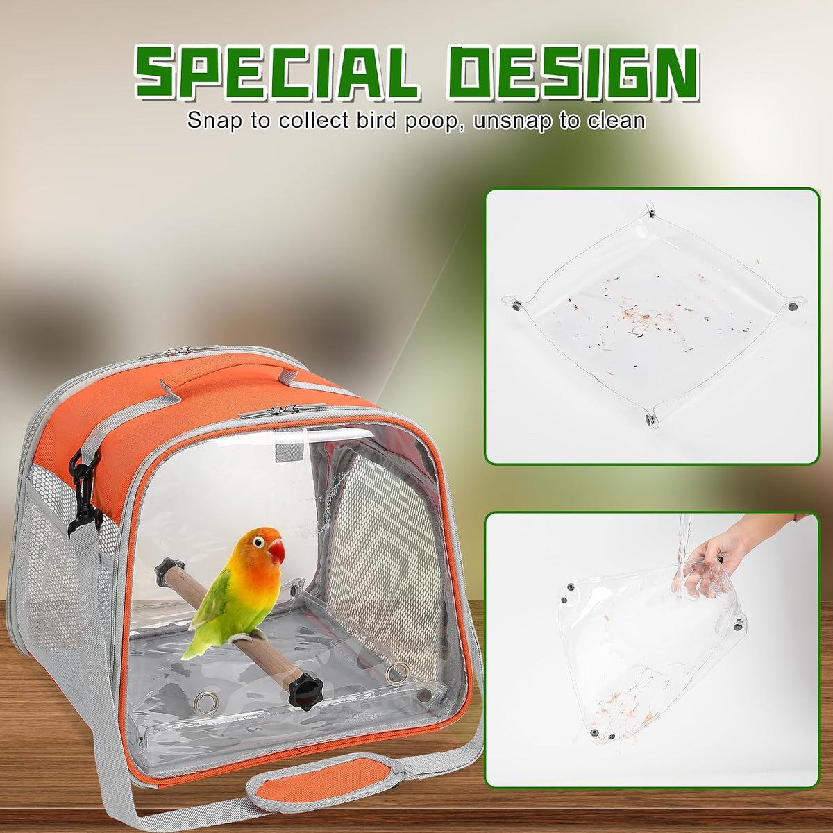 Small Bird Carrier, Large Window Travel Cage with Stand and Easy Clean Tray for Parrot Parakeet - Orange - image 4