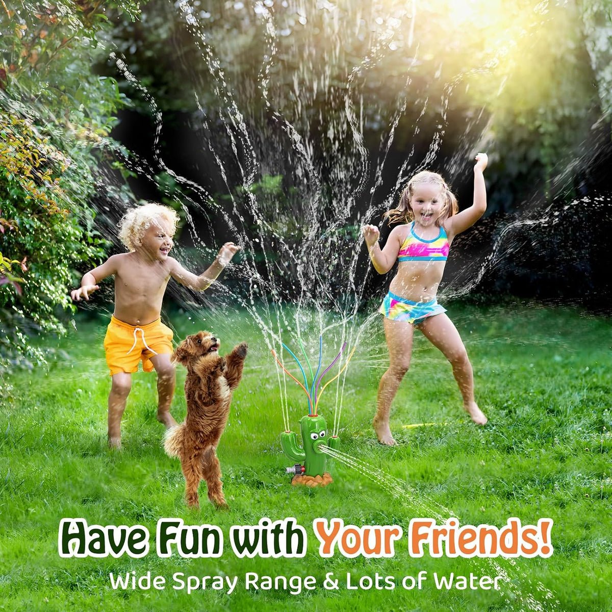 HeySplash kids whale sprinkler toy with 6 colorful wiggle tubes for a garden hose - view 8