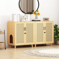 Lovinouse Large Cat Litter Box Enclosure,Hidden Kitty Litter Furniture with Sisal Covered Doors,2-Layer Wooden Cat Washroom Cabinet w/Adjustable Shelf,Side Table for Living Room,Natural