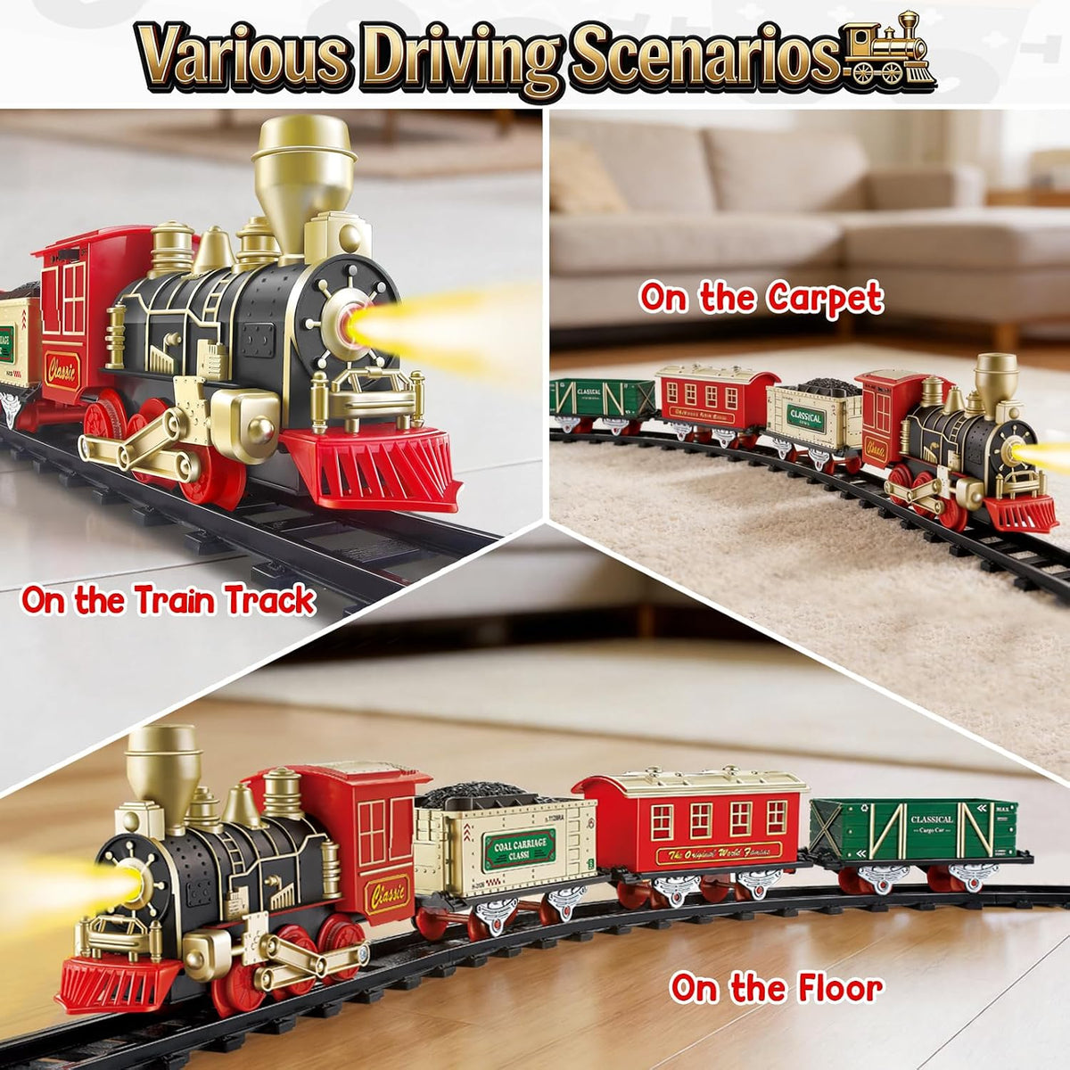 Electric Train Set for Kids Ages 4-8 - Black Gold Red - image 3