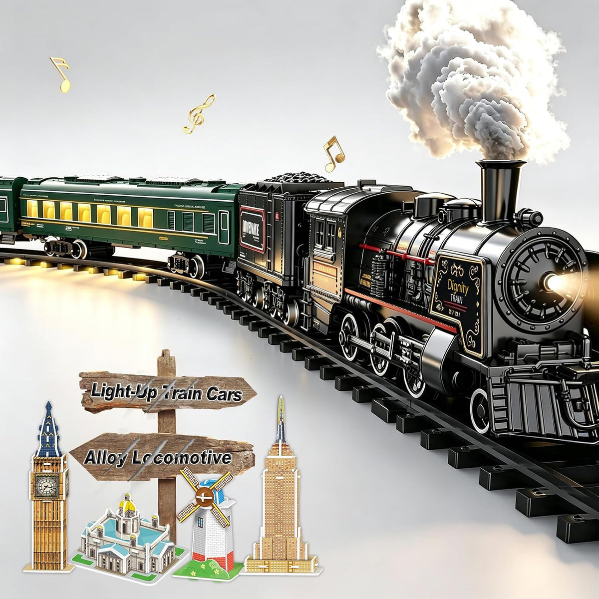 Electric Train Sets for Boys Girls Metal Alloy Christmas Trains Toys - Green Electric Train Set