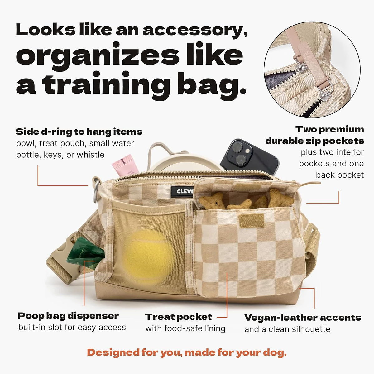 Cleverpup Walk & Train 2-in-1 Dog Walking Bag, Hands-Free - Graphite - image 2