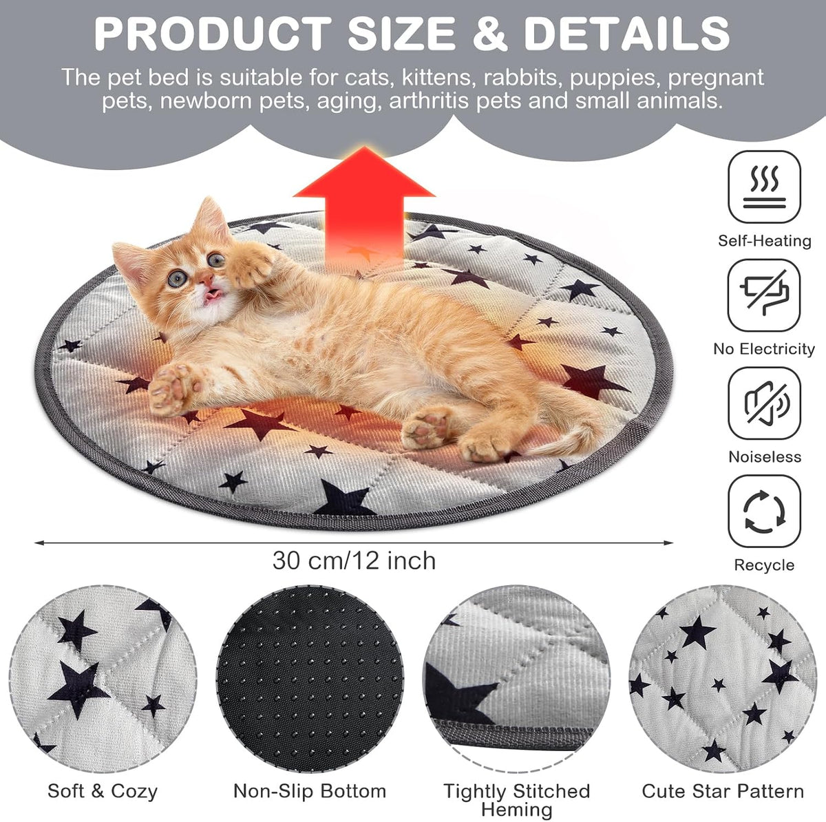 4 Pack Self Warming Cat Bed - Gray / 12'' / Round - image 2