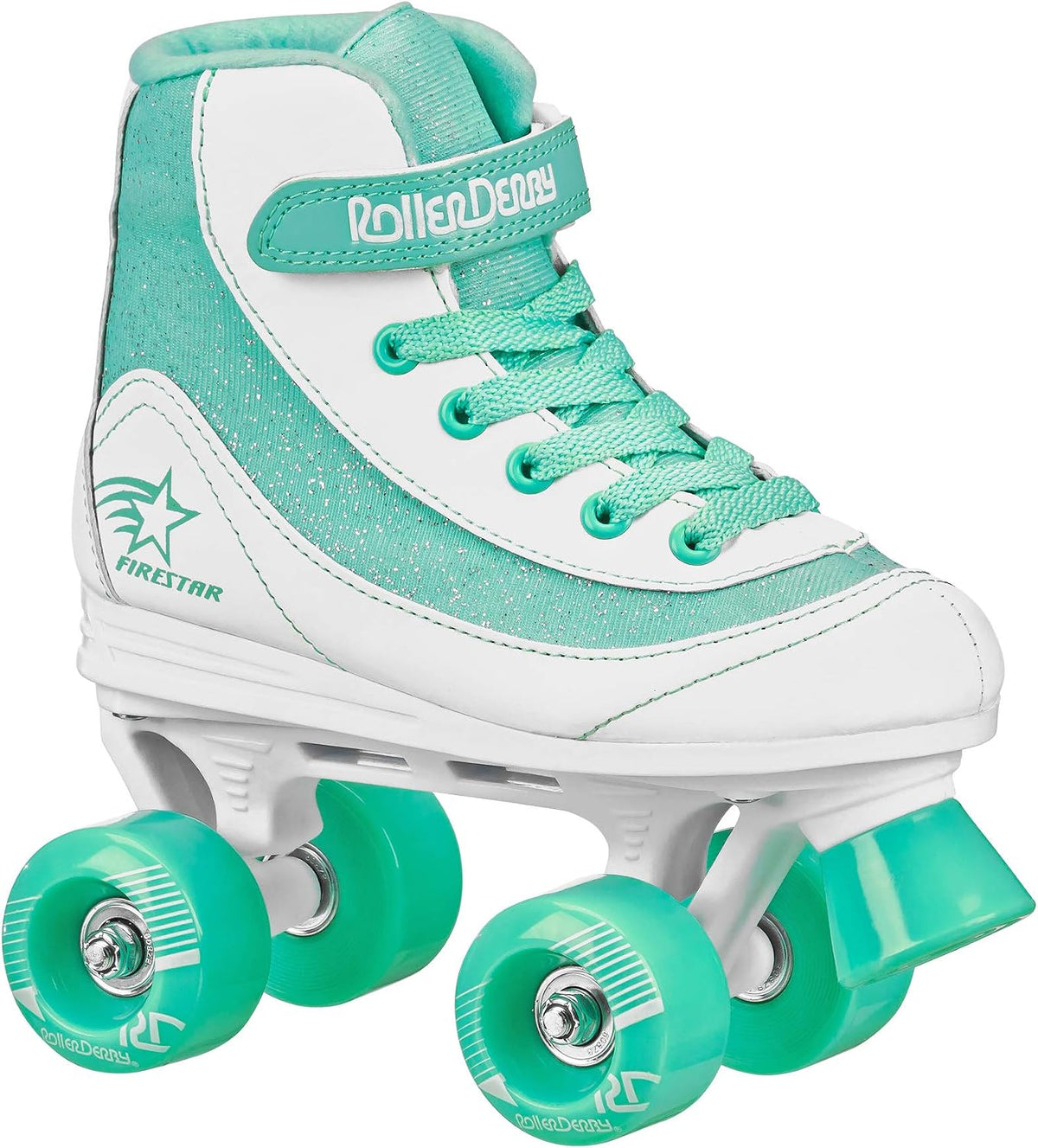 Roller Derby Firestar Youth Skates for Girls, Boys, Beginners - White/Mint / Size 1