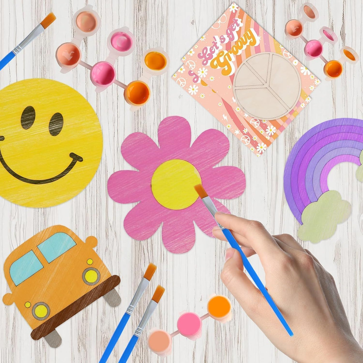 BOIKOKY 12-pack rainbow painting party favor kits with wooden rainbow magnets - view 15