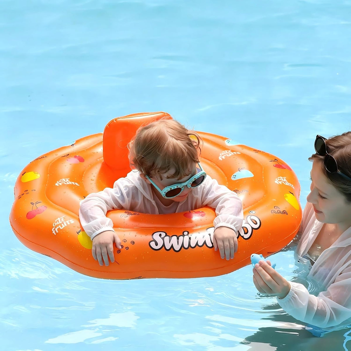 Inflatable Baby Swimming Float with Safety Seat Fun Swimming Pool - Orange - image 3