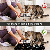 Patterned Cat & Dog Bowl Mat for Food and Water - Small (12" x 20") / A-Black-catpaw - image 3
