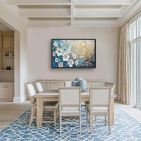 Flower Large Wall Art White Floral Pictures Abstract Golden Spiral Texture Wall Decor Canvas Print Painting Artwork for Bathroom Living Room Bedroom 36L" x 24W"
