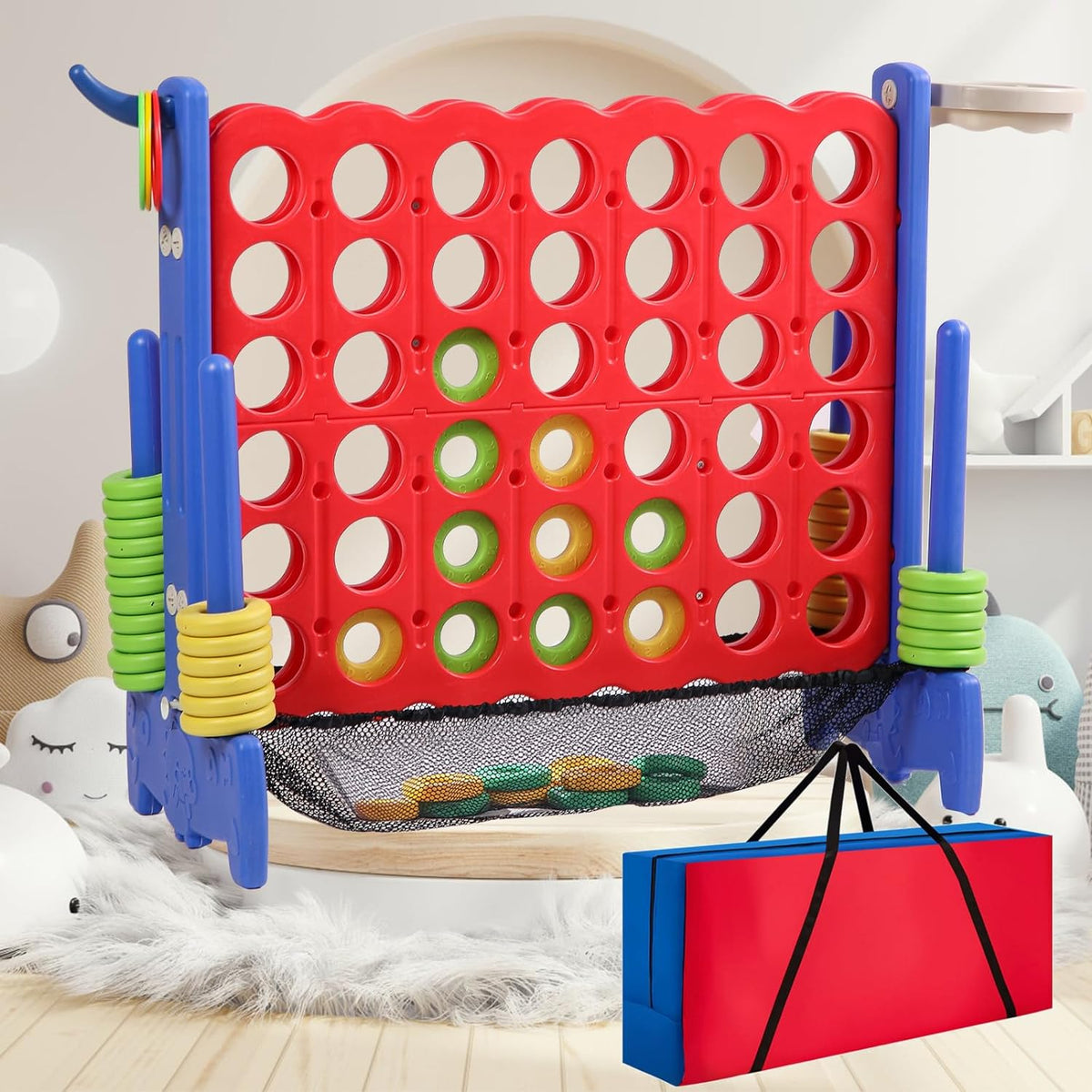 Giant 4 Row Game with Carrying Bag and Mesh Fabric .Giant 4-to-Score - Blue Red
