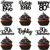 Rose gold glitter vintage 1946 cupcake toppers for an 80th birthday - view 6