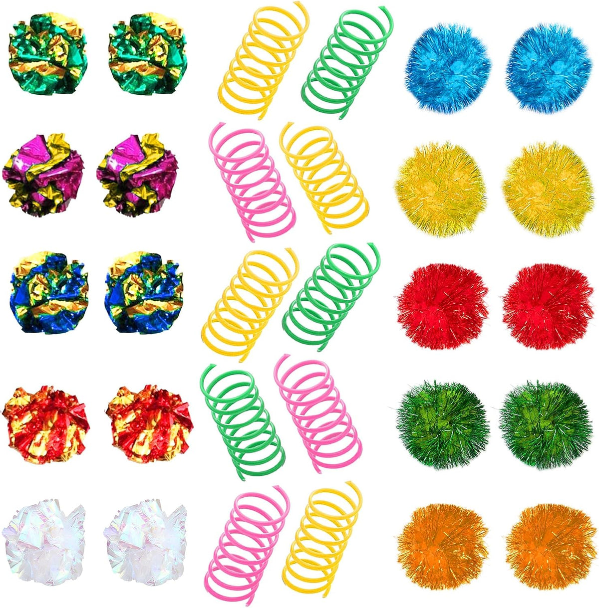 SunGrow Mylar Cat Crinkle Balls, 2", Shiny and Stress Buster Toy - Variety pack, 30 Pieces