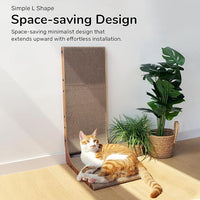 FUKUMARU Cat Scratcher, 26.8 Inch Cat Scratch Pad for Indoor Cats, L Shaped Cardboard Vertical Cats Scratching Board with Ball Toy, Walnut Color, 1 Pack