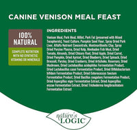 NATURE'S LOGIC Dry Dog Food - 100% Natural - No Synthetics - for All Ages, Sizes, Breeds - Free from Common Allergens, High Protein - Venison Meal Feast, 25lbs