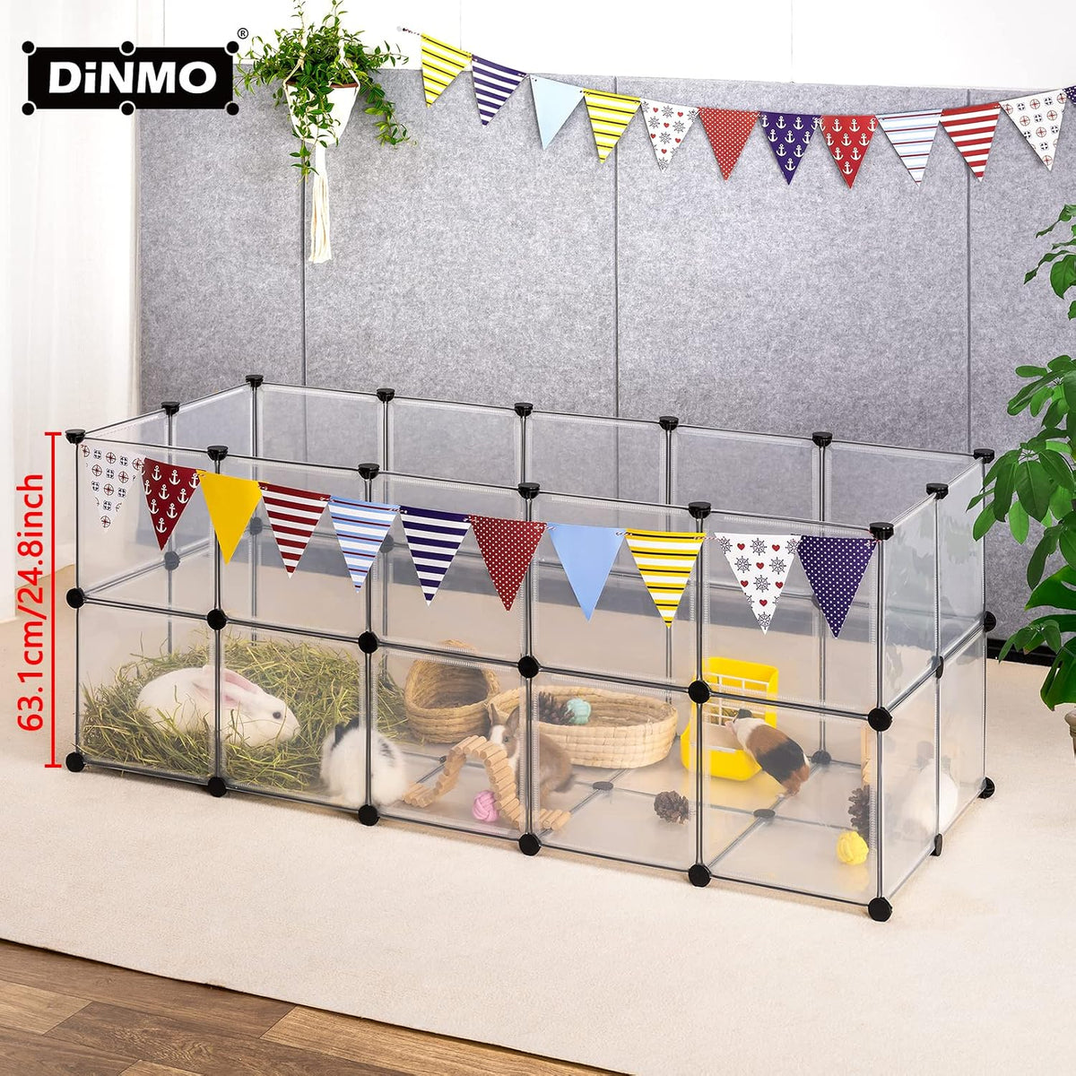 DINMO 28 Panels Bunny Playpen, Iron Net Bottom - Plastic-38 panels - image 2