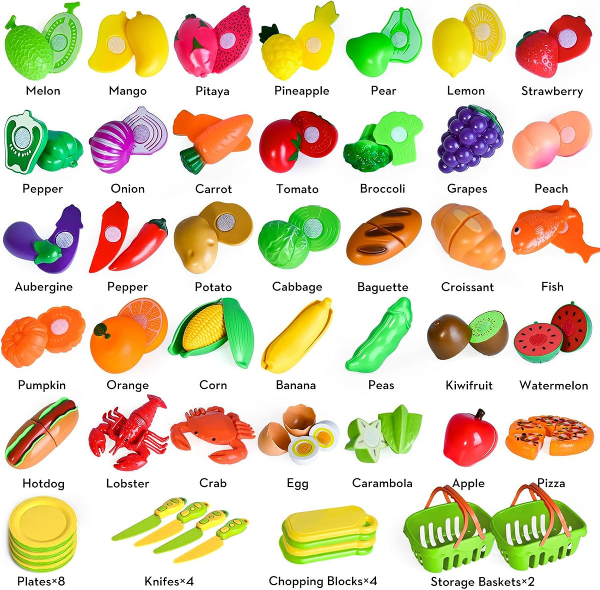 100 PCS Cutting Play Food Toy for Kids Kitchen - Green - image 2