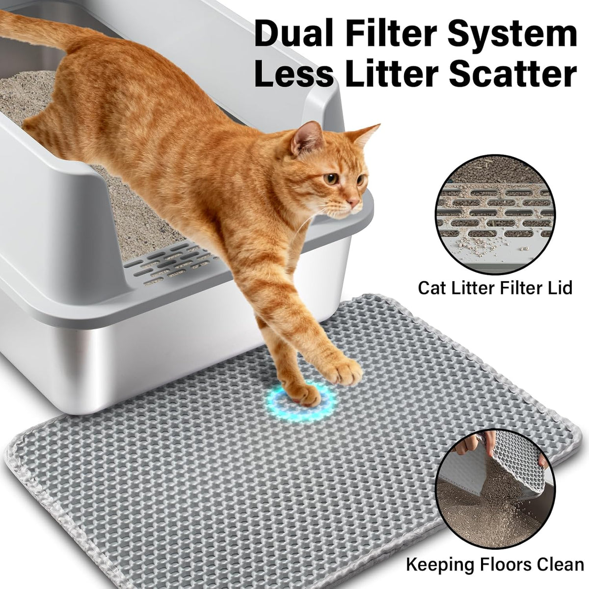 Stainless Steel Litter Box, Metal Cat Litter Box for Kitten - Large:23X14.6X10 with Lid - image 4