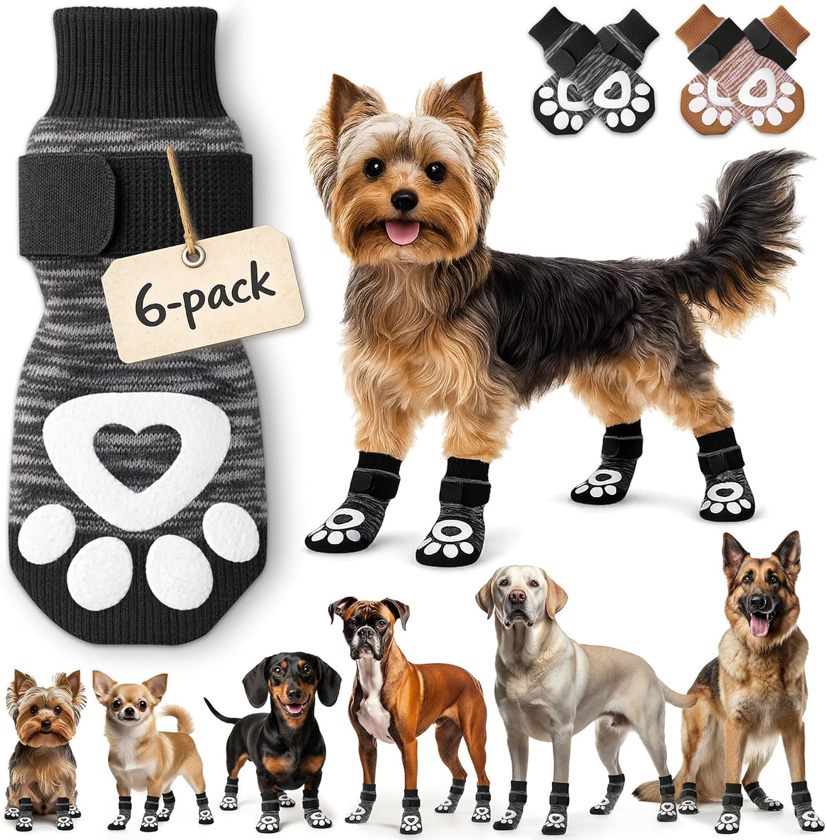 Anti Slip Dog Socks, Dog Socks to Prevent Paw Licking - Grey / XS