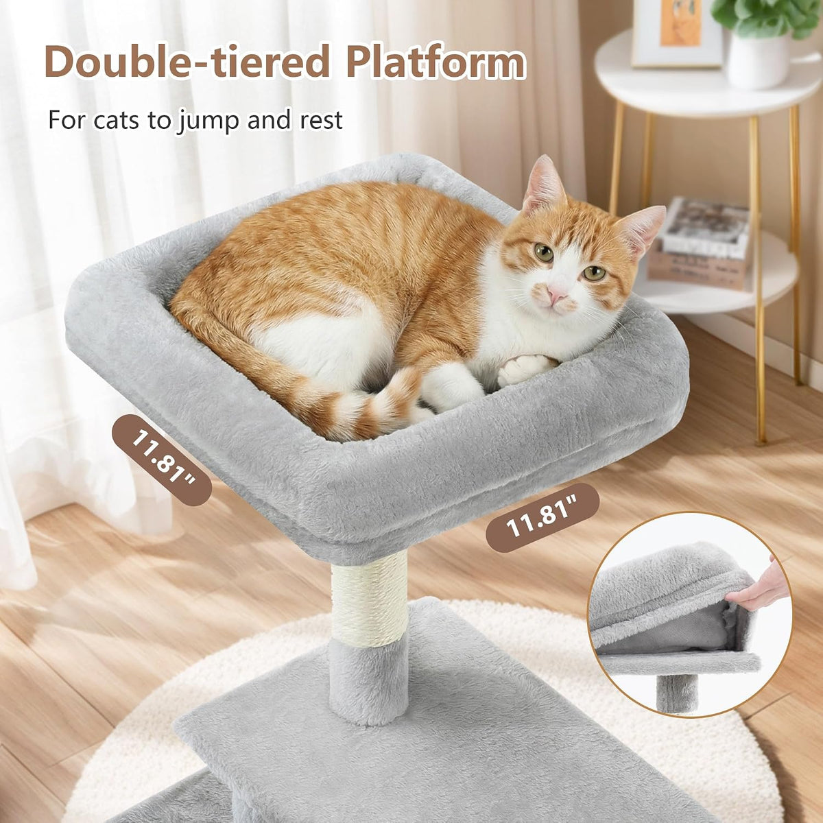 Cat Tree Tower 42'' with Condo, Indoor Scratching Post GCT005SG – Essentials for Cats - Light gray / 42 inch - image 2