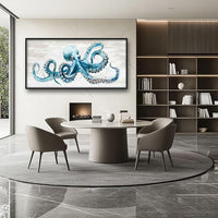 Octopus Large Wall Art Ocean Sea Nautical Pictures Rustic Blue Octopus Animal Wall Decor Canvas Print Painting Artwork for Bathroom Living Room Bedroom 60L" x 30W"
