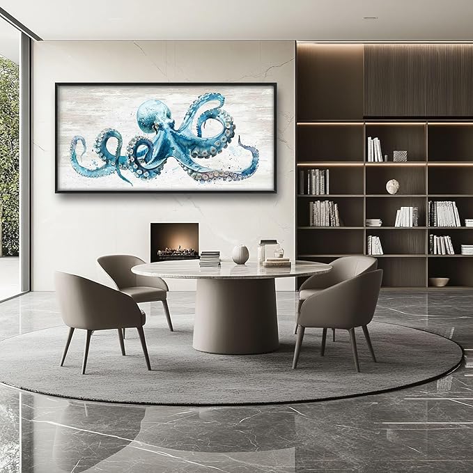 Octopus Large Wall Art Ocean Sea Nautical Pictures Rustic Blue Octopus Animal Wall Decor Canvas Print Painting Artwork for Bathroom Living Room Bedroom 60L" x 30W"