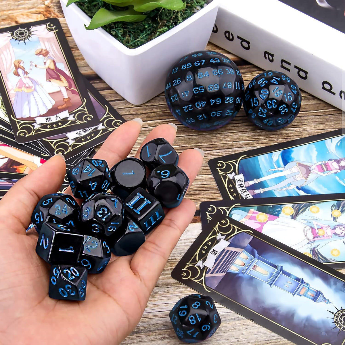 AUSTOR 15 Pieces Complete Polyhedral Dice Set D3-D100 Game Dice Set – Fun for Kids & Family - Black & Blue - image 3