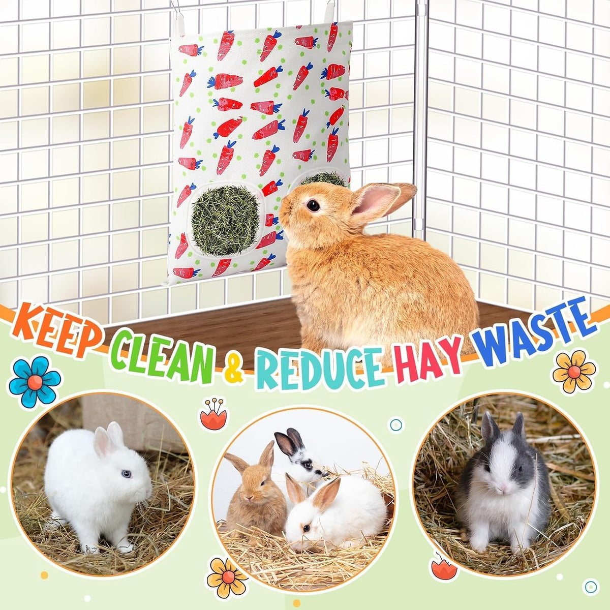 UPINS 2 Pack Guinea Pig Hay Feeder Bag - 28 x 25 cm / Red Green - image 4