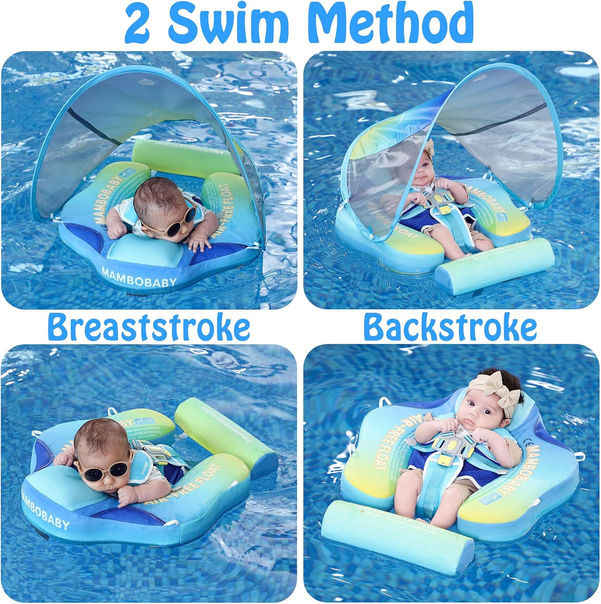 Mambobaby Float with Canopy, UPF 50+ Baby Swim Float – Fun for Kids & Family - Deluxe Gradient Green - image 3