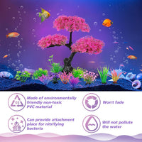 Ameliade Pink Artificial Plastic Tree Aquarium Plants Decor Set - image 3