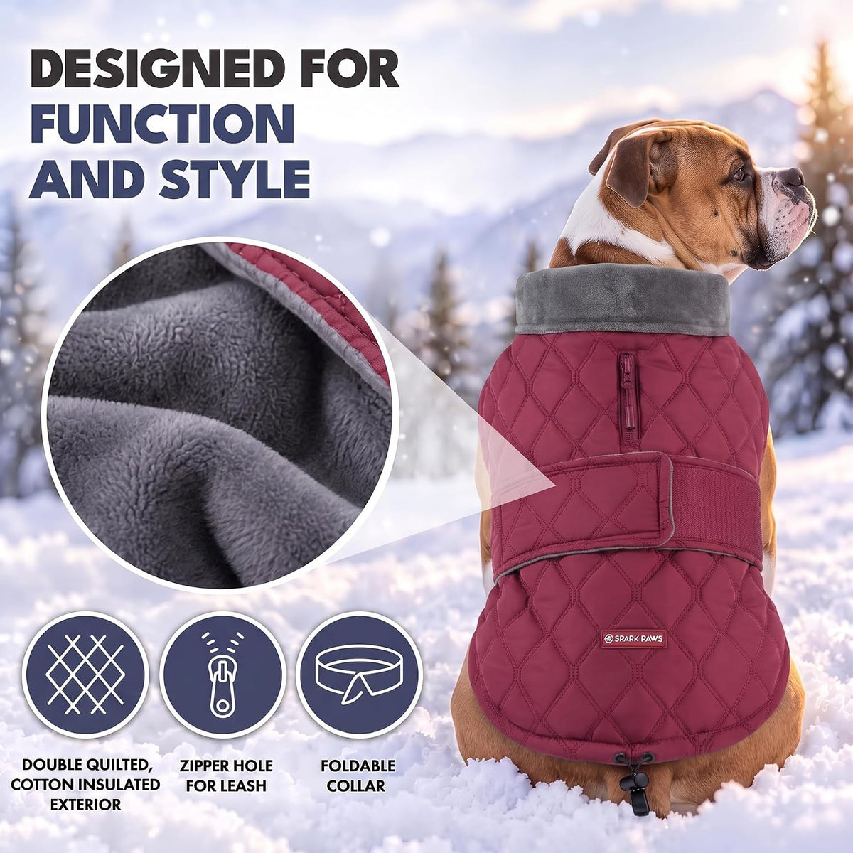 Spark Paws Quilted Dog Winter Coat - Red / XX-Large - image 3