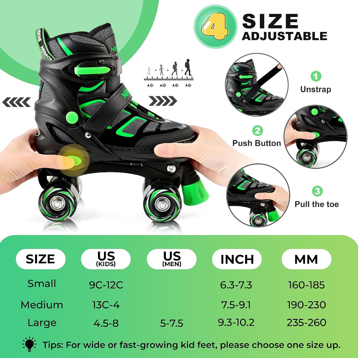 NEMONE Mermaid Adjustable Light up Roller Skates for Girls Boys – Fun for Kids & Family - B- Hero Quest / Large - Youth - image 3
