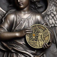 The Token Shop pewter guardian angel coin medallion with aqua crystal lantern - view 6