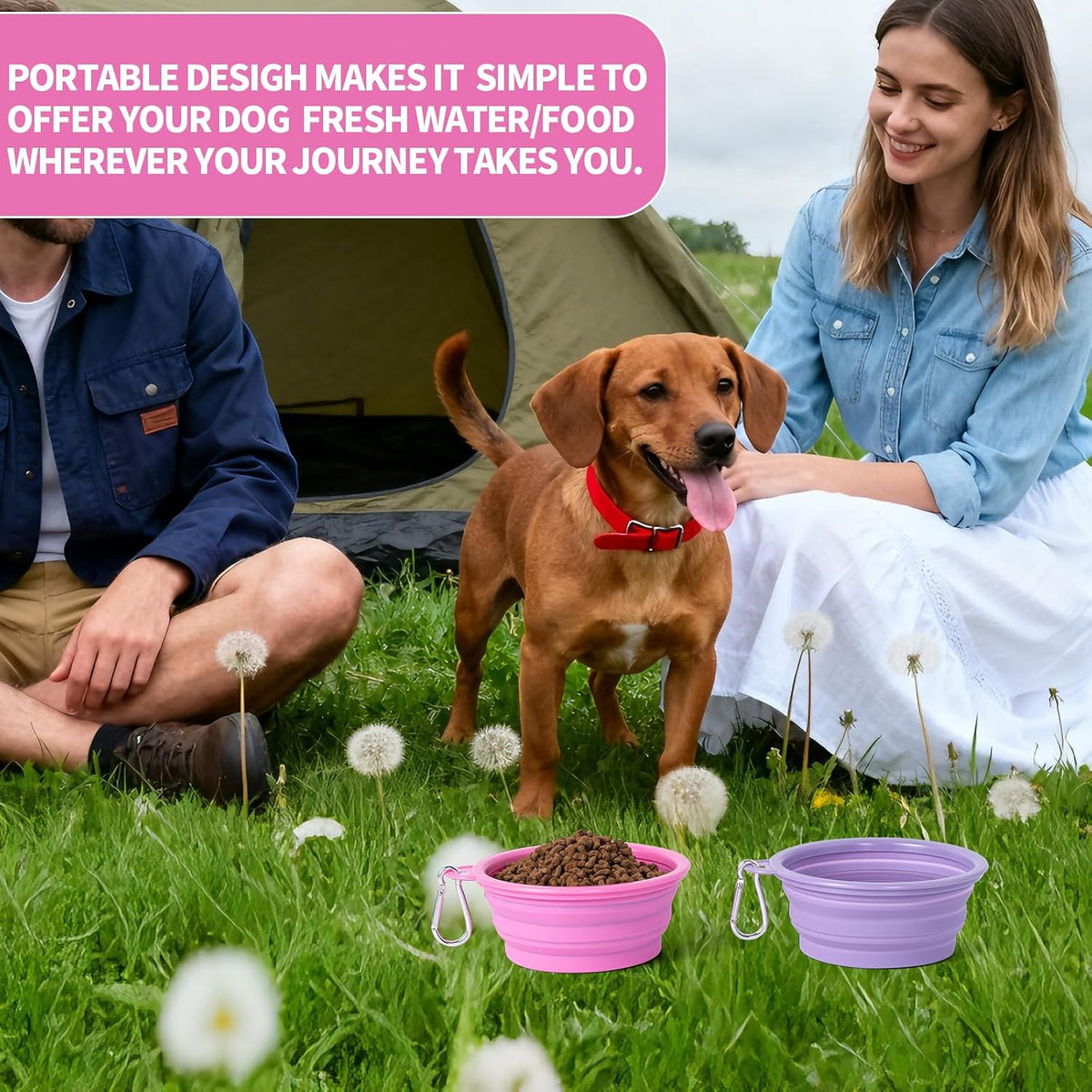 SLSON Collapsible Dog Bowl Silicone - Macaron Rose and Violet / Small - image 2