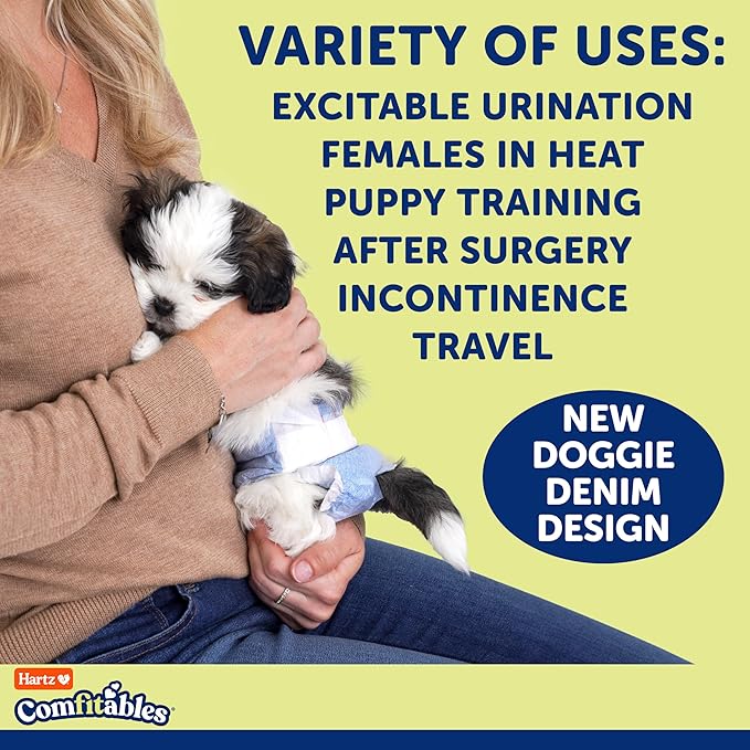 New! Hartz® Comfitables® Disposable Dog Diapers, Size Small 12 Count, Comfortable & Secure Fit, Easy to Put On, Super Absorbent Male and Female Diaper