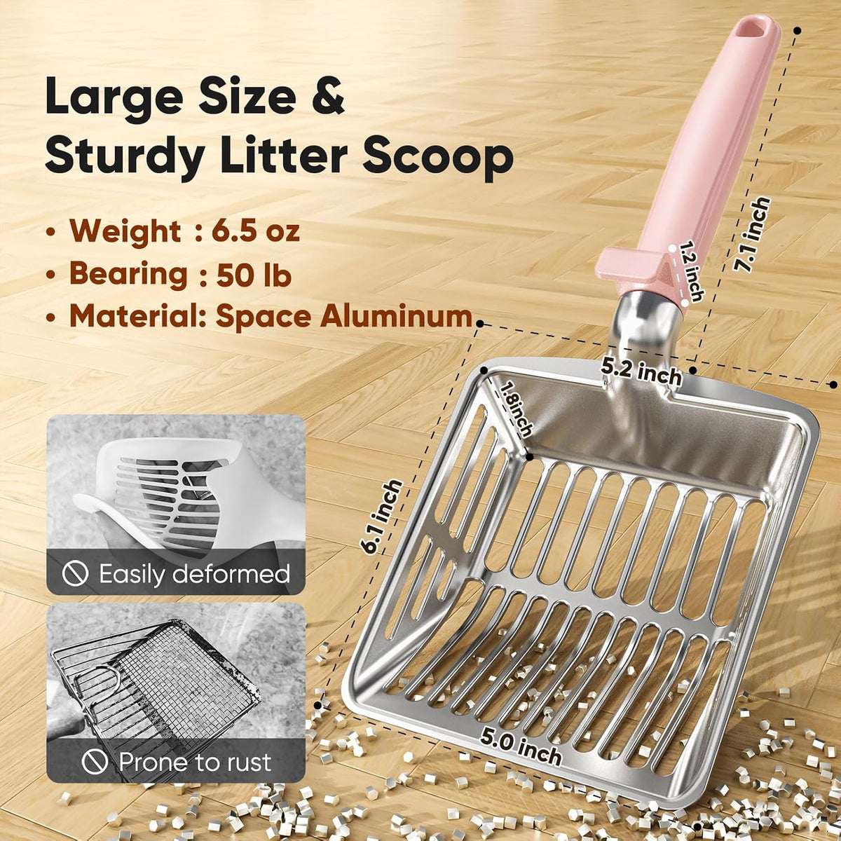 Large Metal Cat Litter Scoop w/ Deep Shovel - Pink - image 2