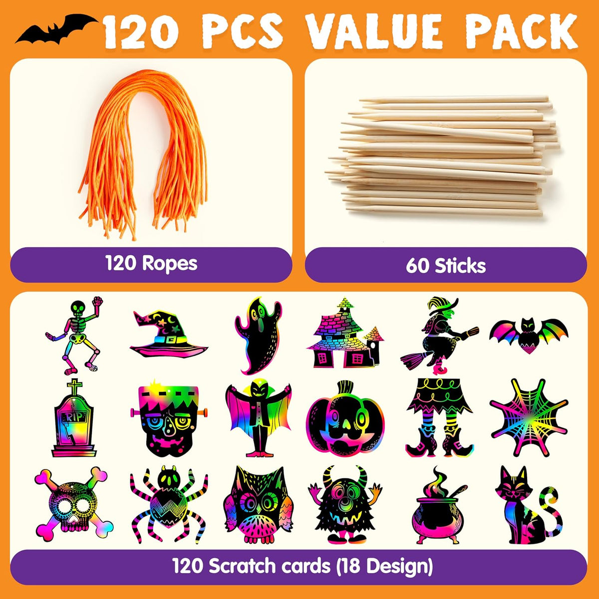 JOYIN 72 Pcs Halloween Rainbow Scratch Art Crafts for Kid - 120 - image 2