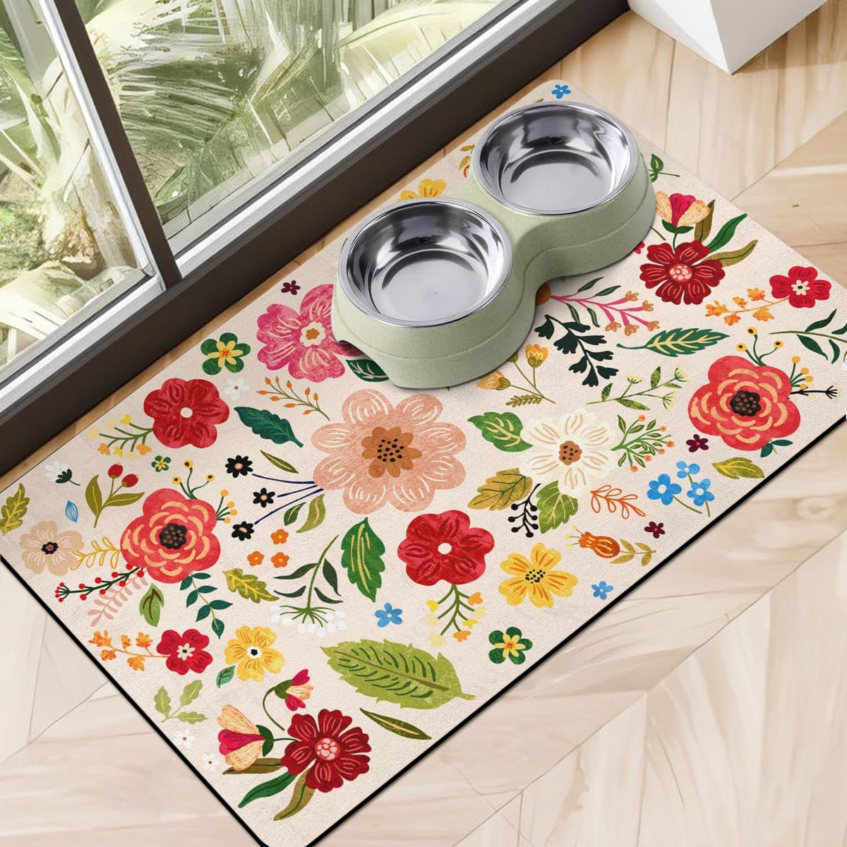 Dog Food Mats for Floors, Absorbent Dog Bowl Mat for Food and Water Dispenser, Quick Dry Cat Food - Beige / 20"L x 12"W