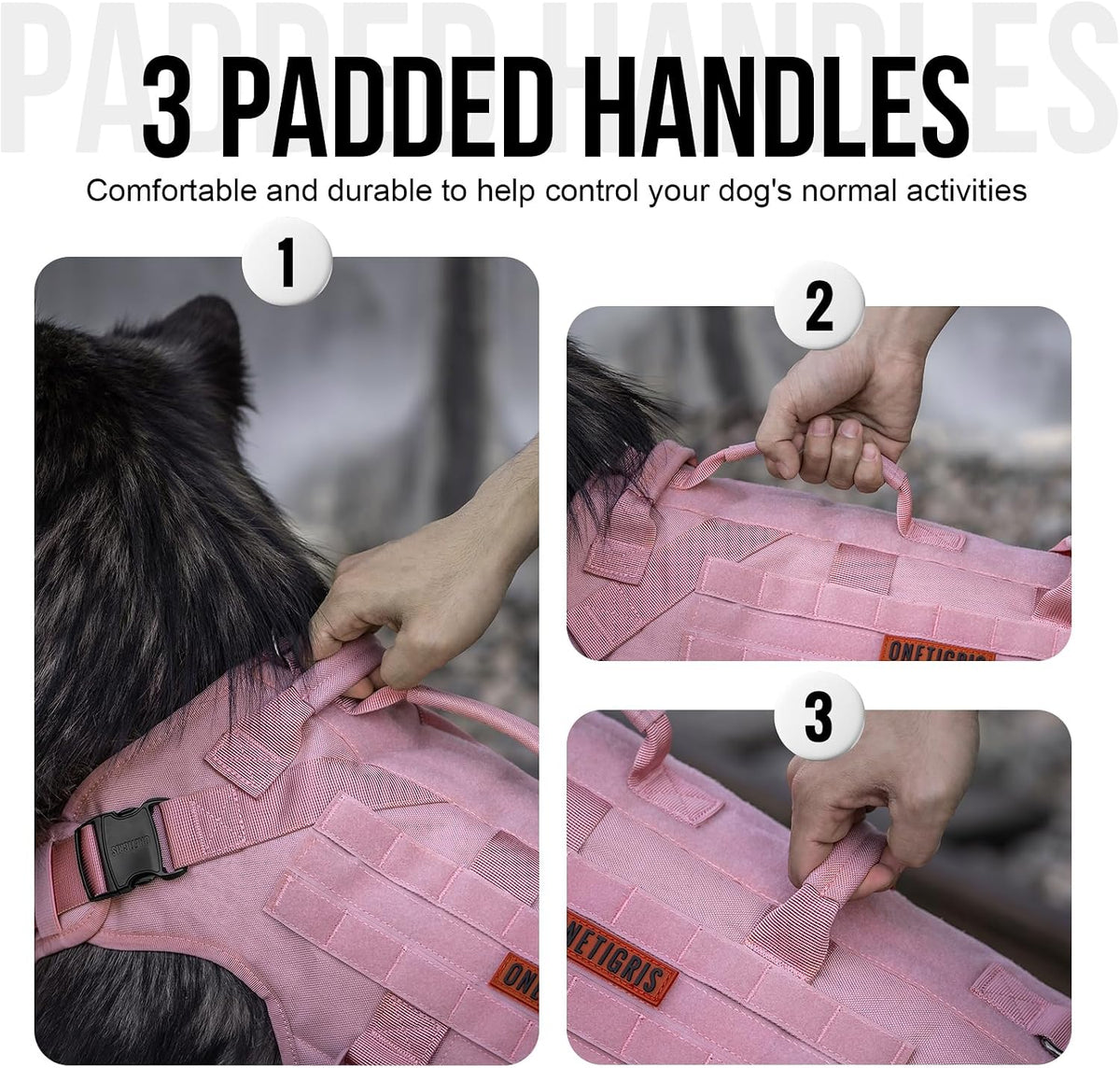 OneTigris Large Tactical Dog Harness No Pull Handle XL Black – Essentials for Dogs - Medium / Pink - image 2