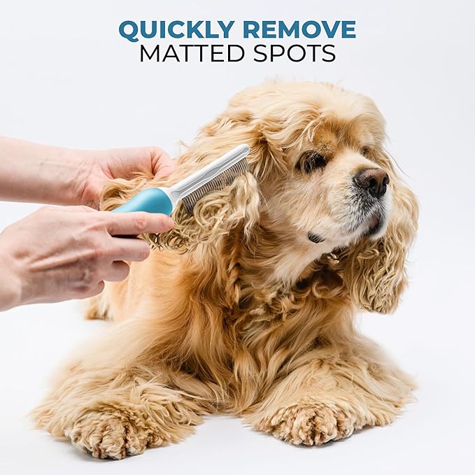 Poodle Grooming Comb - Metal Dematting Comb with Long & Short Stainless Steel Teeth for Removing Matted Hair & Knots, Safe and Gentle for Dogs & Cats