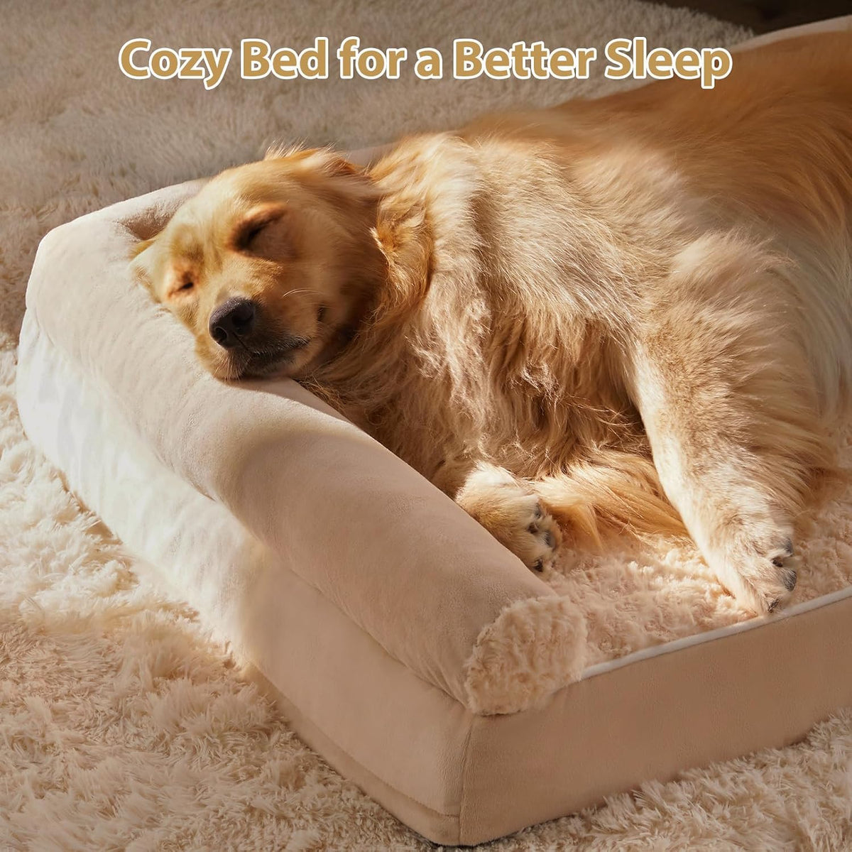 Orthopedic Washable Large Dog Bed for Senior Dog Comfy Sleep – Essentials for Dogs - 36"l x 27"w x 6.5"th / Beige - image 3