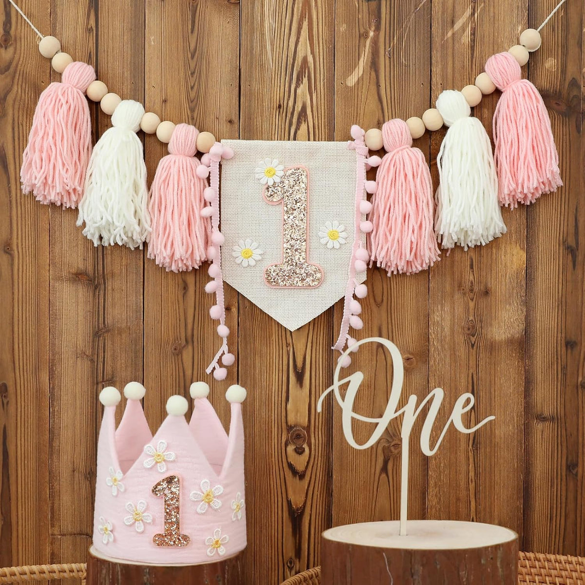 DCJHFJ First Birthday Decorations for Boy Highchair Banner One - Daisy Banner