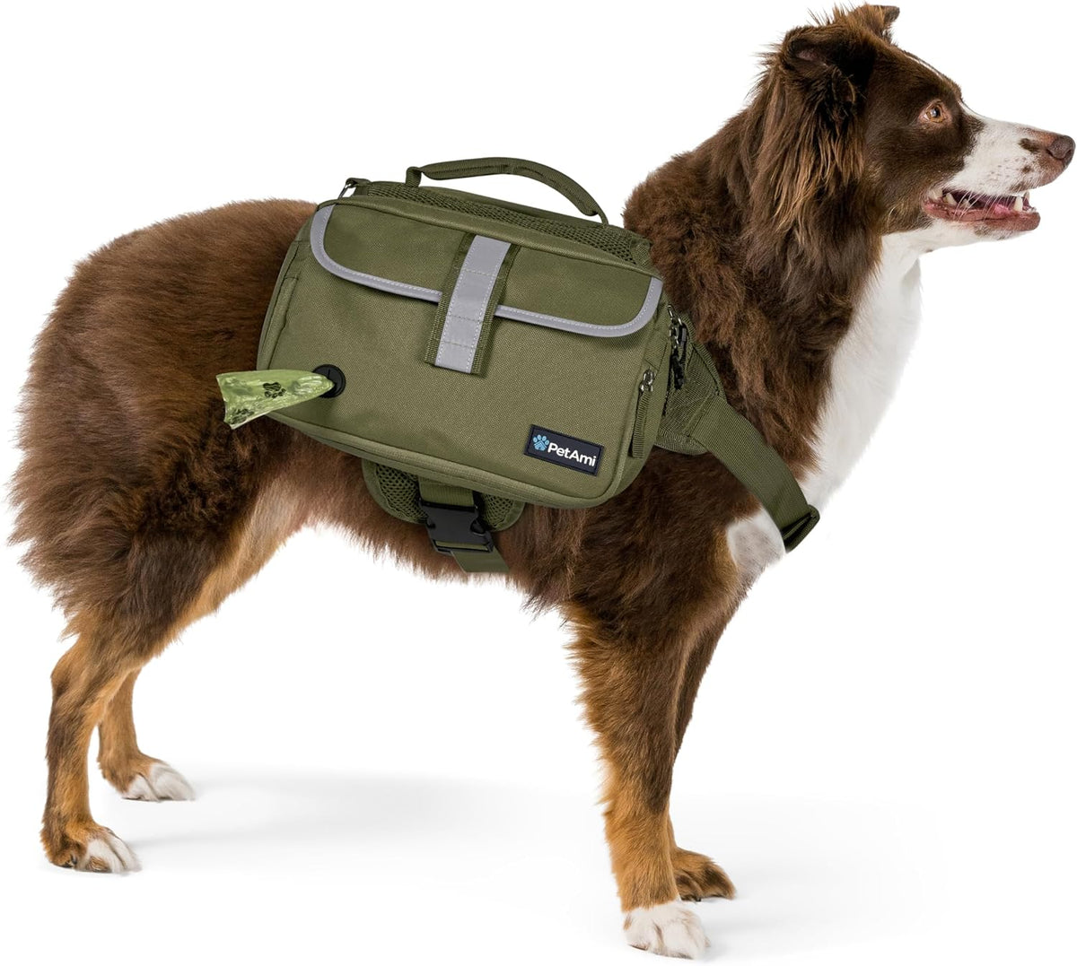 PetAmi Dog Backpack for Medium Large Dogs, Hiking Saddle Bag - Large / Olive Canvas