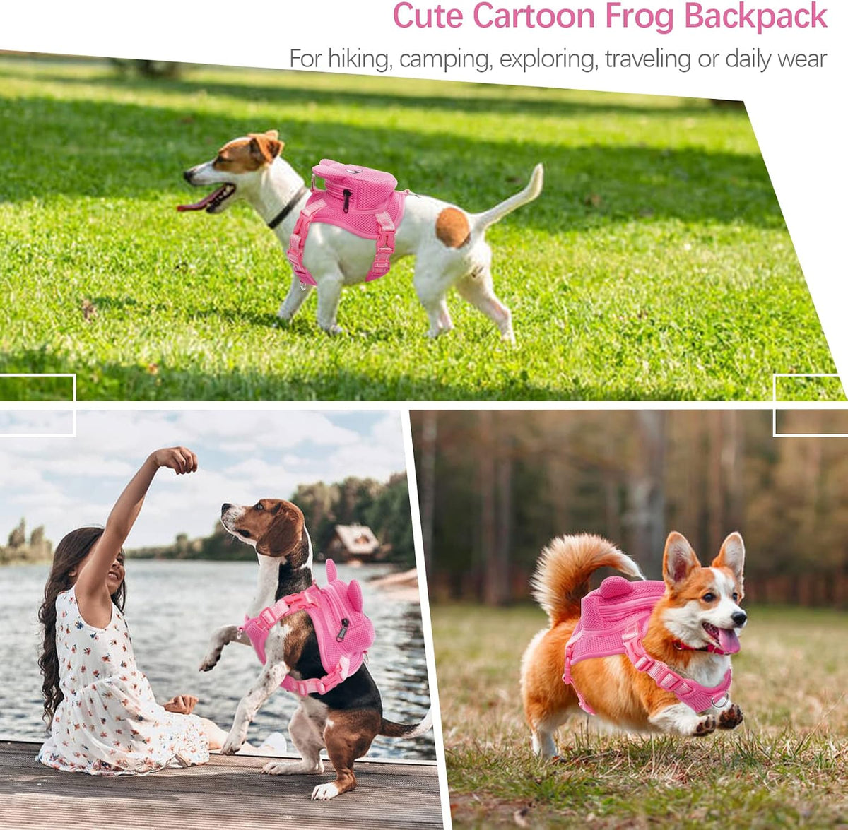 Dog Backpack Harness, No-Pull Dog Backpack with D-Ring, Frog, M - Pink Pig / X-Small - image 2