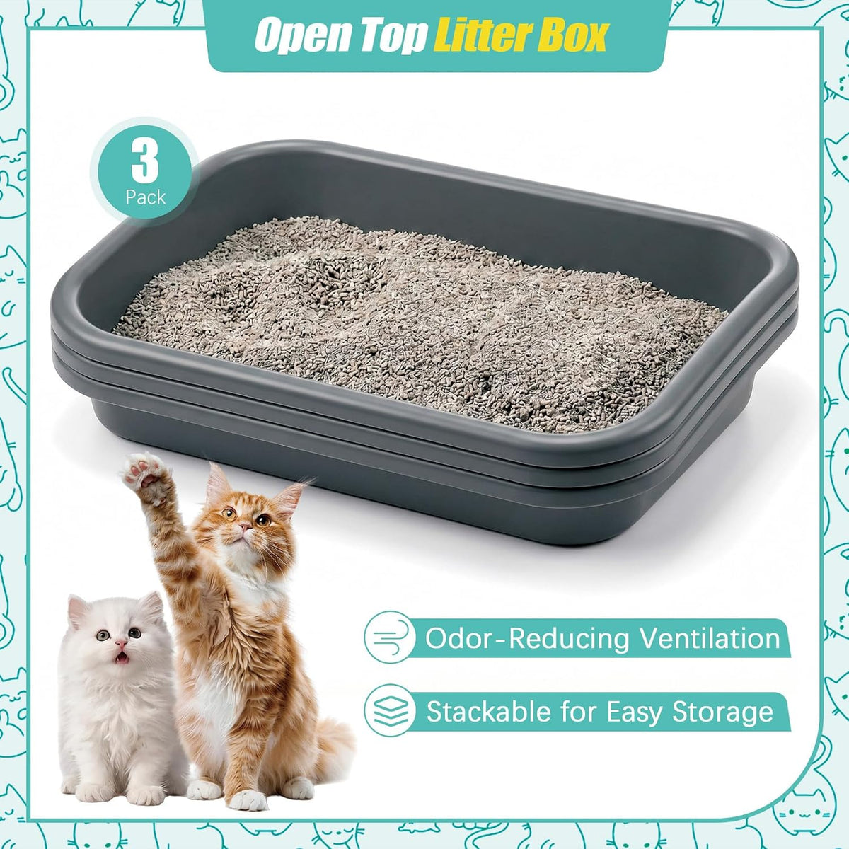 Uiifan 3Pcs Low Entry Cat Litter Box - Gray / 23 x 16 x 4.3 - image 3