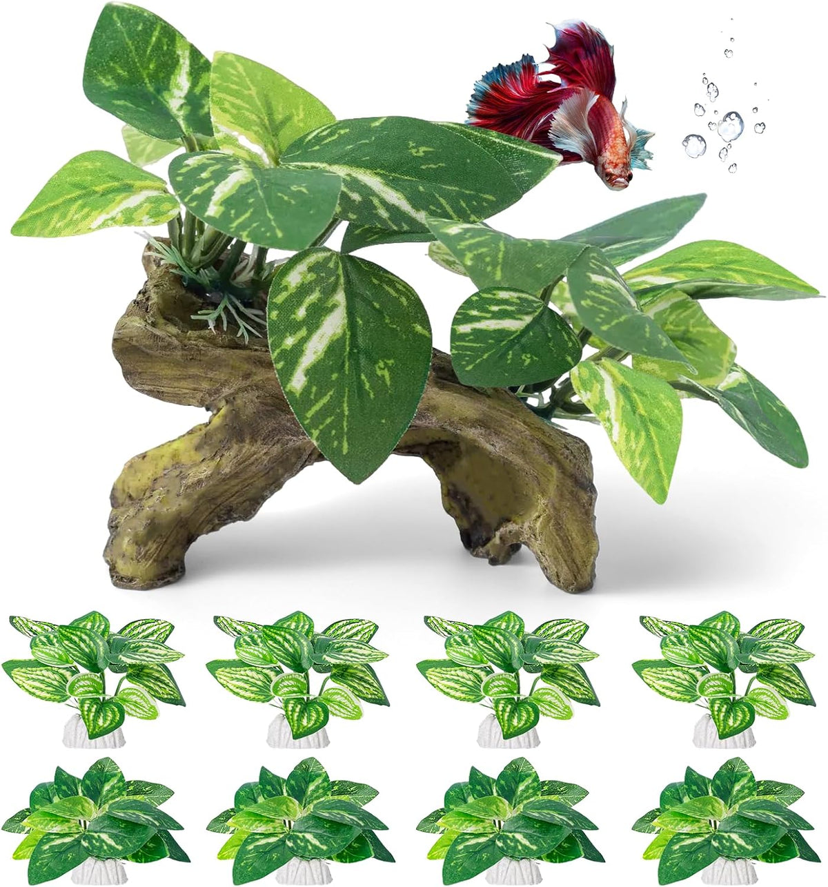 CousDUoBe 12 Pcs Betta Fish Tank Decor，Silk Aquarium Plants Green - 9 Pcs Silk Aquarium Plants（Style B）