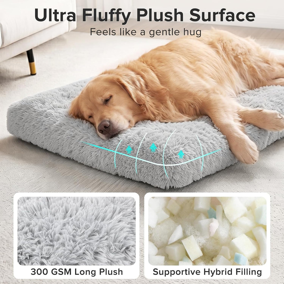JOEJOY Large Dog Bed Crate Pad - 44.0"L x 32.0"W x 4.0"Th / Light Grey - image 2