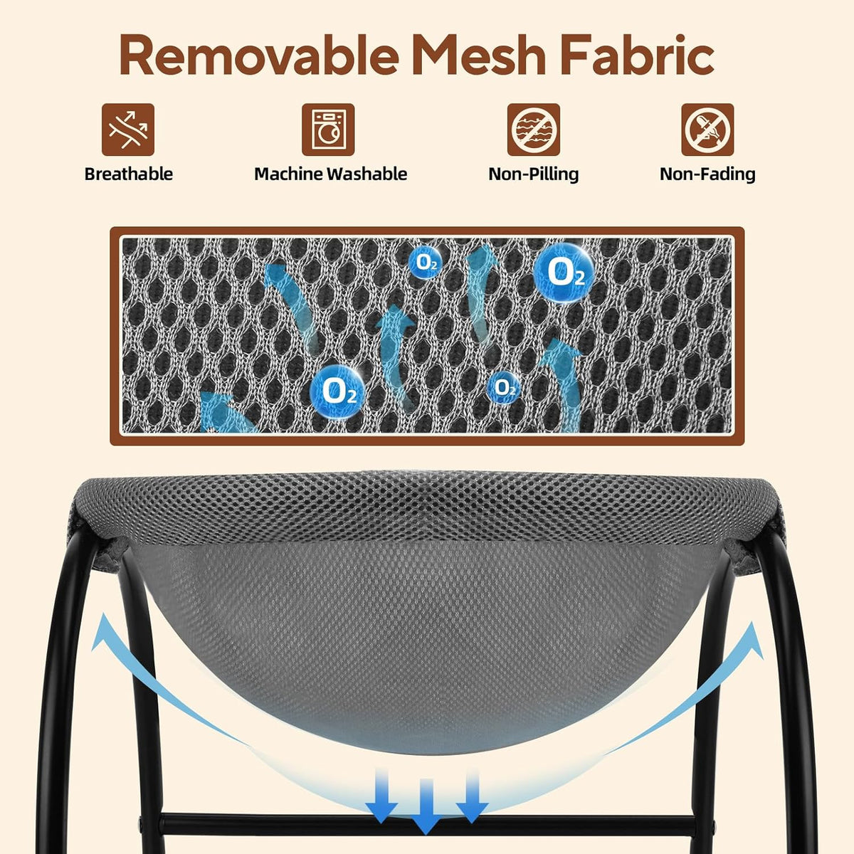 Raised Cat Hammock Bed, Pet Bed for for Indoor Cats - Grey / Mesh - image 4