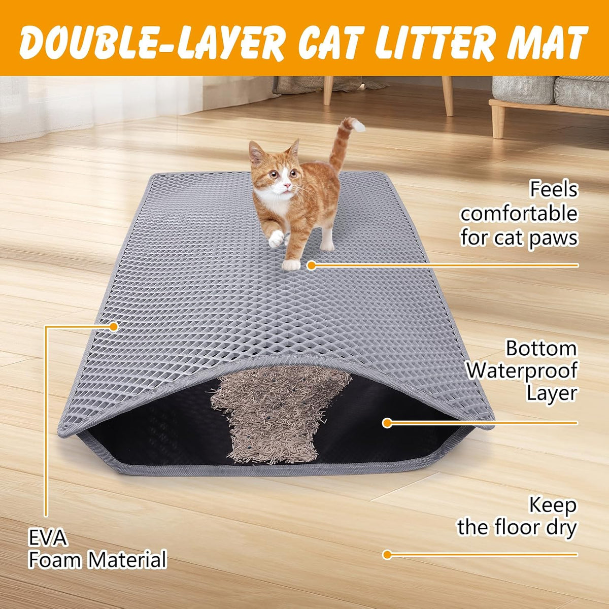 Double Layer Cat Litter Mat, Waterproof Non-Slip - grey / 24x15 inch - image 4
