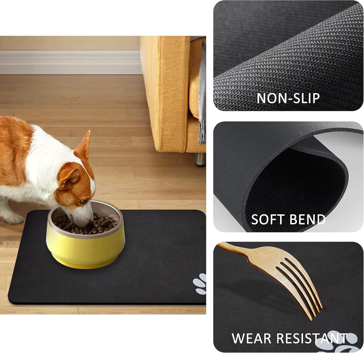 YCT Cat Food Mat for Pet Dog Feeting Mats - Dark Gray & Footprints Logo / 24"L x 16.9"W - image 4