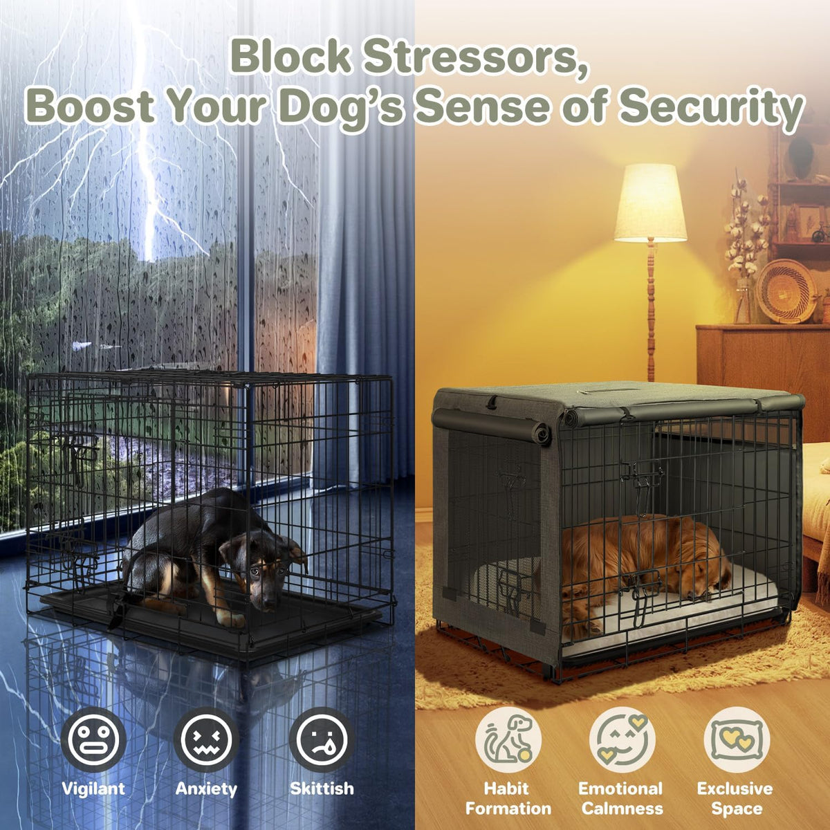 Dog Crate Cover, Kennel Covers Fit for 30 Inch Dogs Crate - Grey (with left window) / 24 Inch - image 4