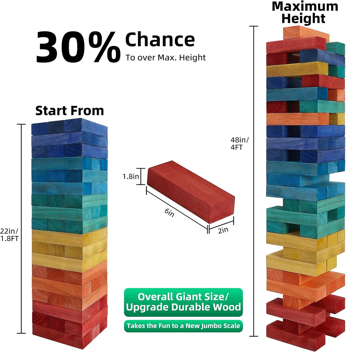 GOTHINK Giant Tumble Tower Game - Colorful / L-Over 4FT - image 3